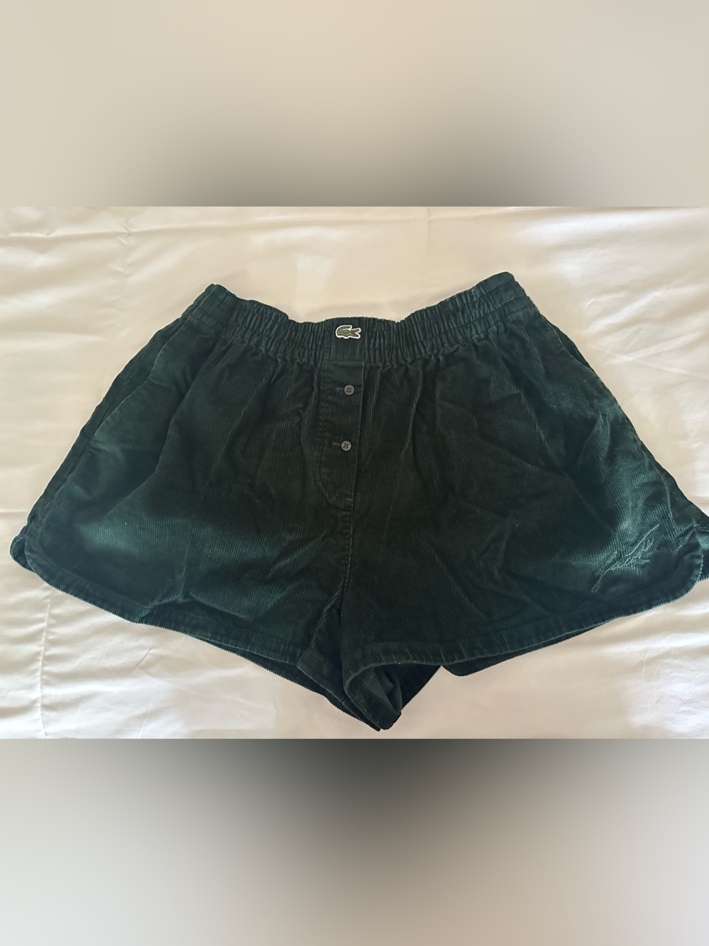 Lacoste Women’s Forest Green Corduroy High-Waist Shorts